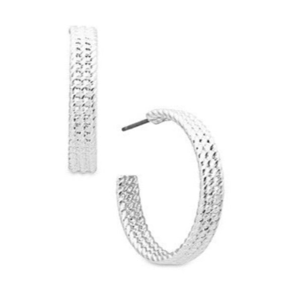 Lauren Ralph Lauren Large Rope Hoop Earrings in Silver MSRP $35 NWT - Picture 1 of 5